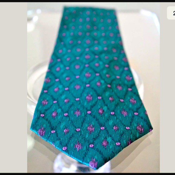 GIANNI VERSACE MENS TIE TEAL SILK FRANK STELLA 80s VINTAGE - Picture 3 of 8